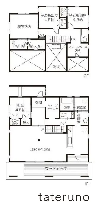 4LDKの実例間取り図3
