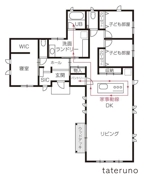 注文住宅の3LDKの間取り図の実例