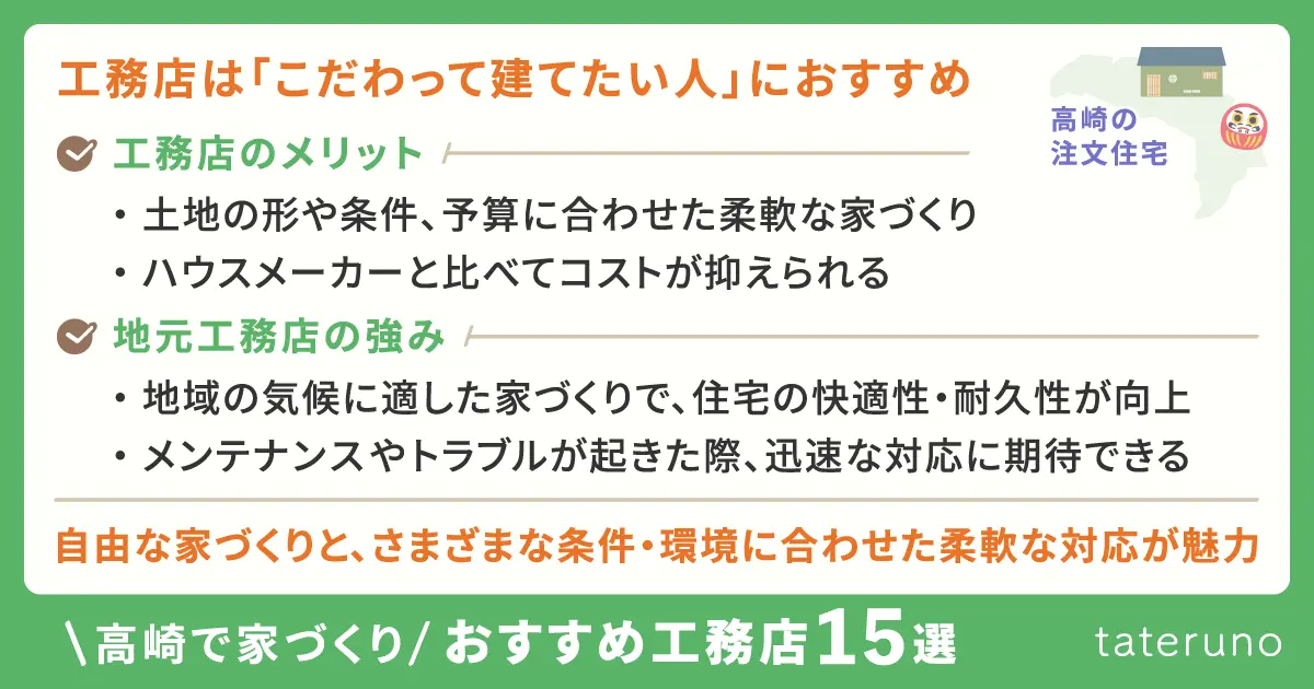 高崎の注文住宅-おすすめ工務店15選_工務店が向いている人の解説画像