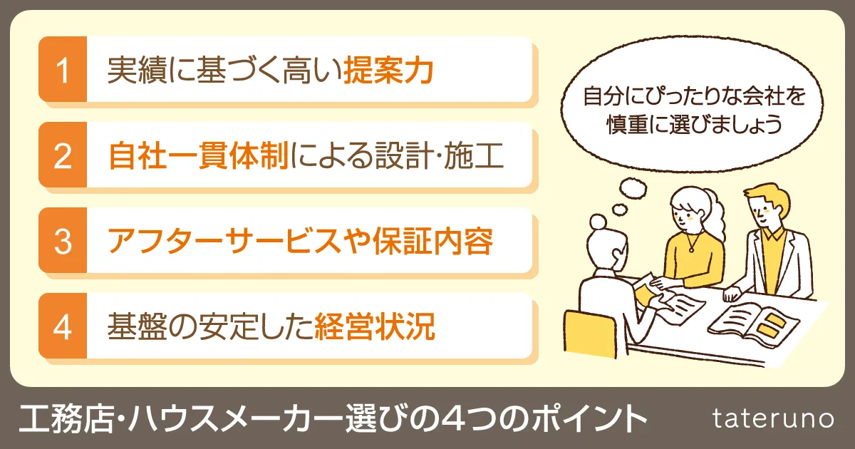 工務店・ハウスメーカー選びの4つのポイント