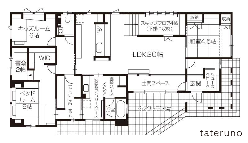 39坪の平屋の間取り図