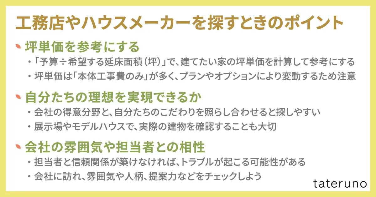 工務店やハウスメーカーを探すときのポイント