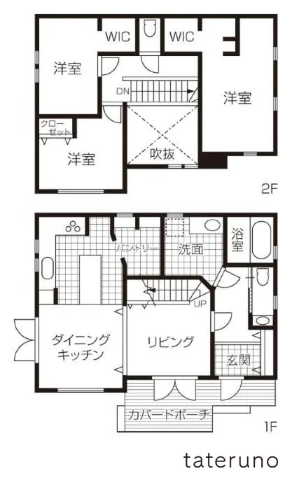 実例①吹き抜けリビング階段の間取り-間取り図