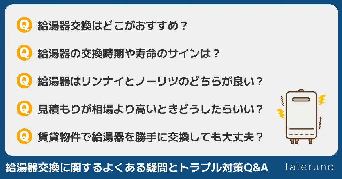 給湯器交換に関する疑問にQ&A形式で答える章のアイキャッチ画像