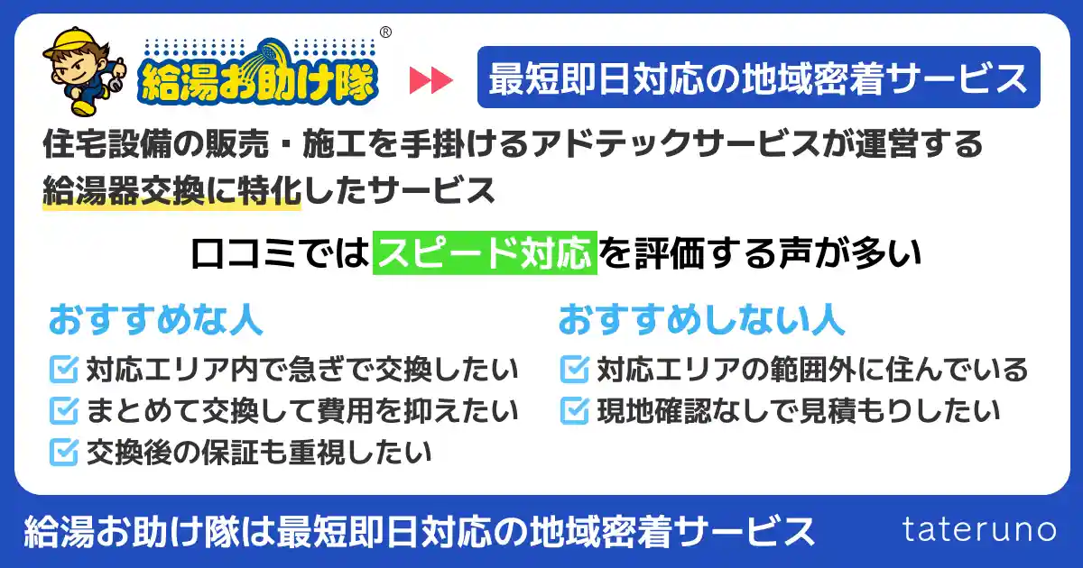 給湯お助け隊の概要とおすすめな人・おすすめしない人を解説する画像